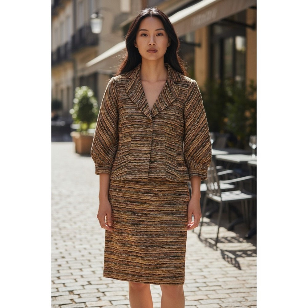Isabel & Nina Textured Knit Blazer Jacket and Skirt Multi Color Trendy Hip Funky